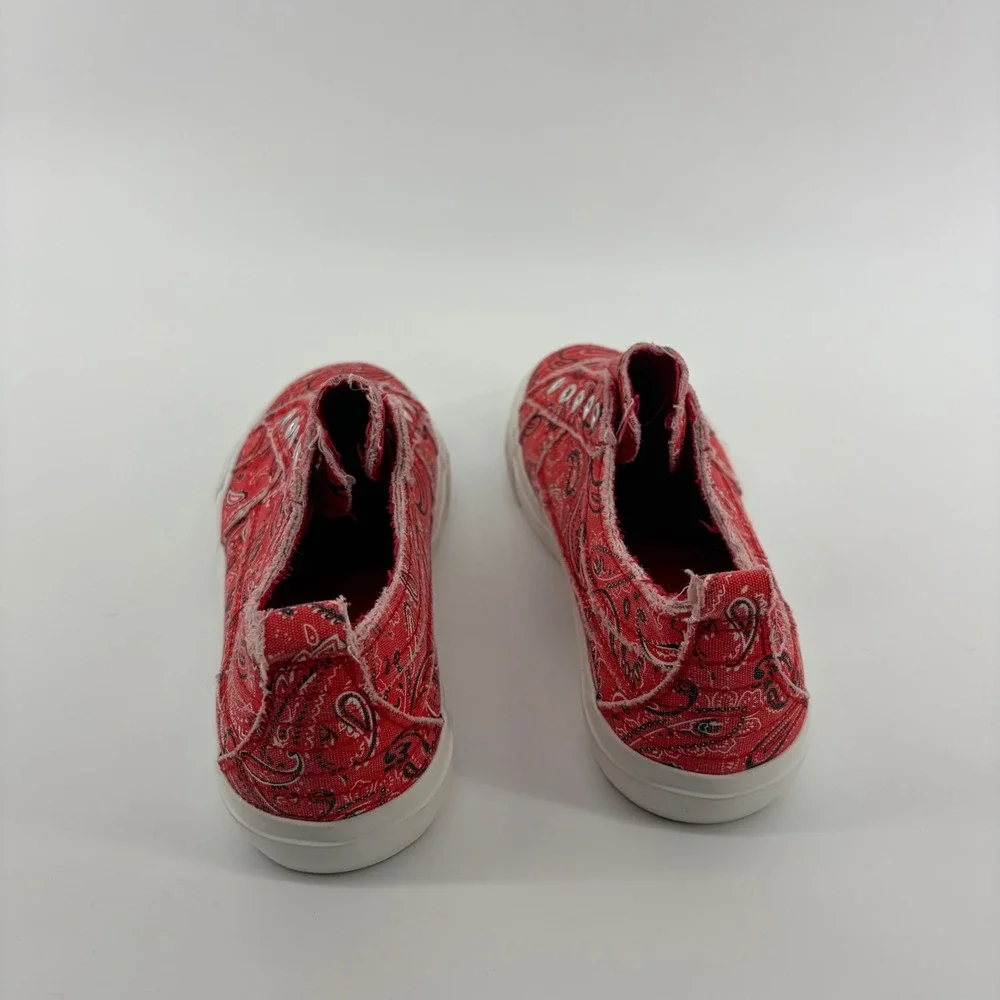 Corkys Womens 8 Red Paisley Bandana Babalu Slip On Sneakers Frayed Canvas